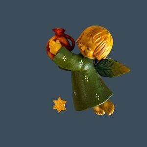 Anri Ferrandiz Flying Angel With Jug And Star Hand Painted Resin Christmas Ornam